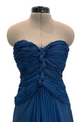Prettiest Spring 1990 Oscar De La Renta Deep Sapphire Blue Silk Chiffon Strapless Dress w Matching Cape