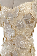 Dreamy Spring 1984 Emanuel Ungaro Haute Couture Runway Ivory Applique Lace & Silk Dress