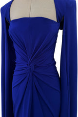 Spring 2020 Alex Perry Runway Brilliant Blue Dress w Twist Front & to the Floor Caped Sleeves