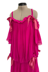 Prettiest circa Spring 1978 Christian Dior by Marc Bohan Pink Silk Chiffon Dress w Ribbon Detailing