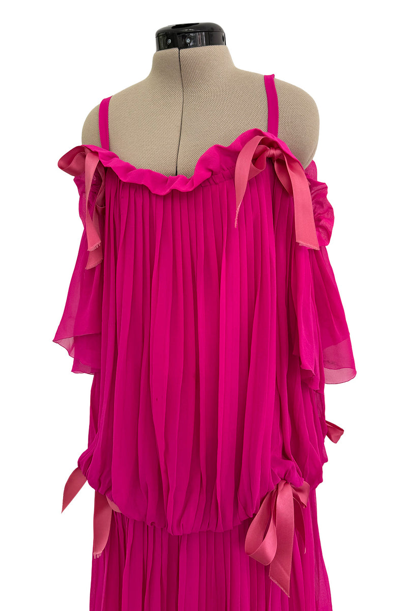 Prettiest circa Spring 1978 Christian Dior by Marc Bohan Pink Silk Chiffon Dress w Ribbon Detailing