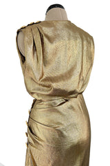 Iconic Fall 1991 Yves Saint Laurent Runway Slinky Gold Lame Dress w Gold Button Details