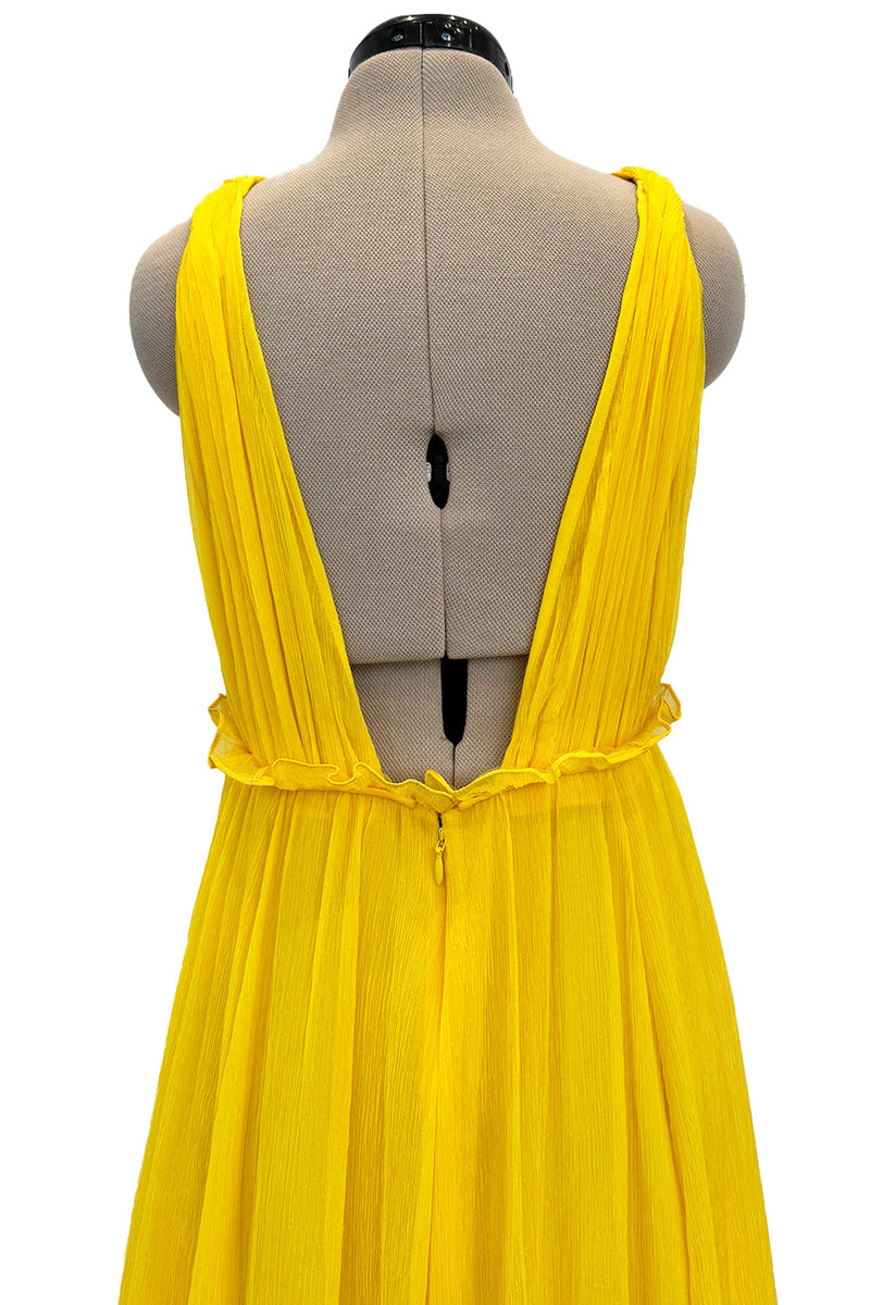 Resort 2018 Christian Dior by Maria Grazia Chiuri Runway Look 47 Plunge Yellow Silk Chiffon Dress Size 42