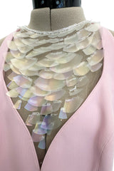Brilliant Spring 1999 Thierry Mugler Curving Pale Pink Dress w Front Iridescent Embellishments