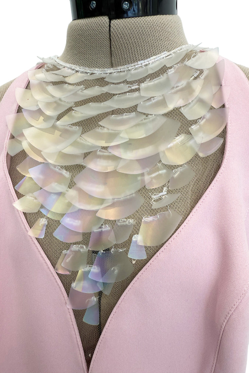 Brilliant Spring 1999 Thierry Mugler Curving Pale Pink Dress w Front Iridescent Embellishments