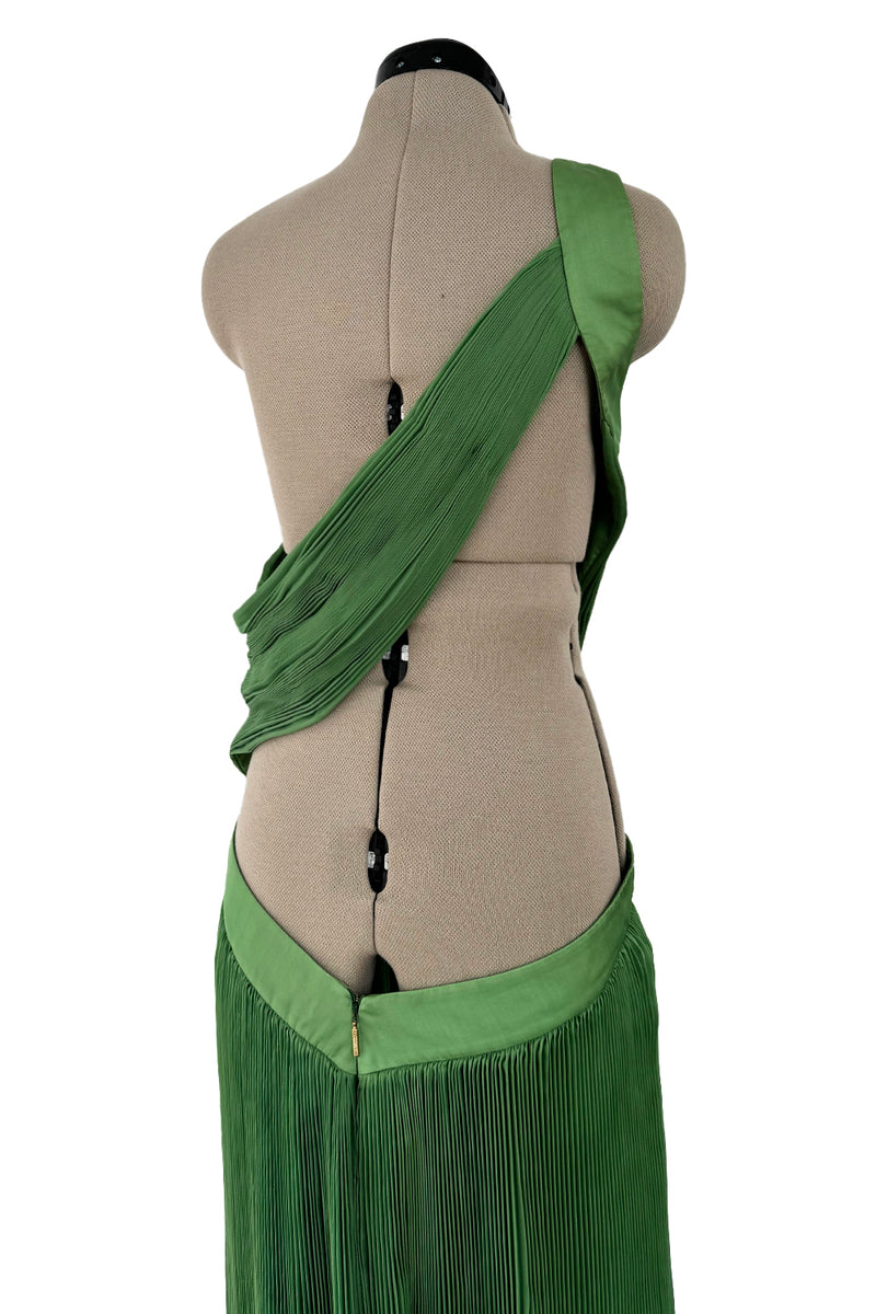 Very Rare Spring 2007 Roberto Cavalli Green Pleated Silk Chiffon Dress w Open Back & Sides