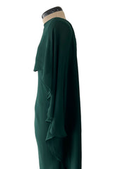 Fall 1975 Beautiful Halston Runway Flowing Deep Green Silk Chiffon w Low Back Plunge