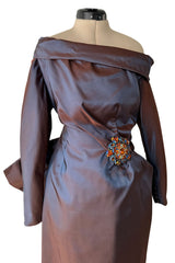 Fall 1990 Christian Lacroix Haute Couture Silk Runway Backless Dress w Original Jewel Brooches