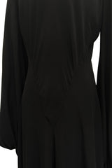 Exceptional 1970s George Stavropoulos Couture Black Silk & Bias Cut Dress w Balloon Sleeves & Flowing Skirt