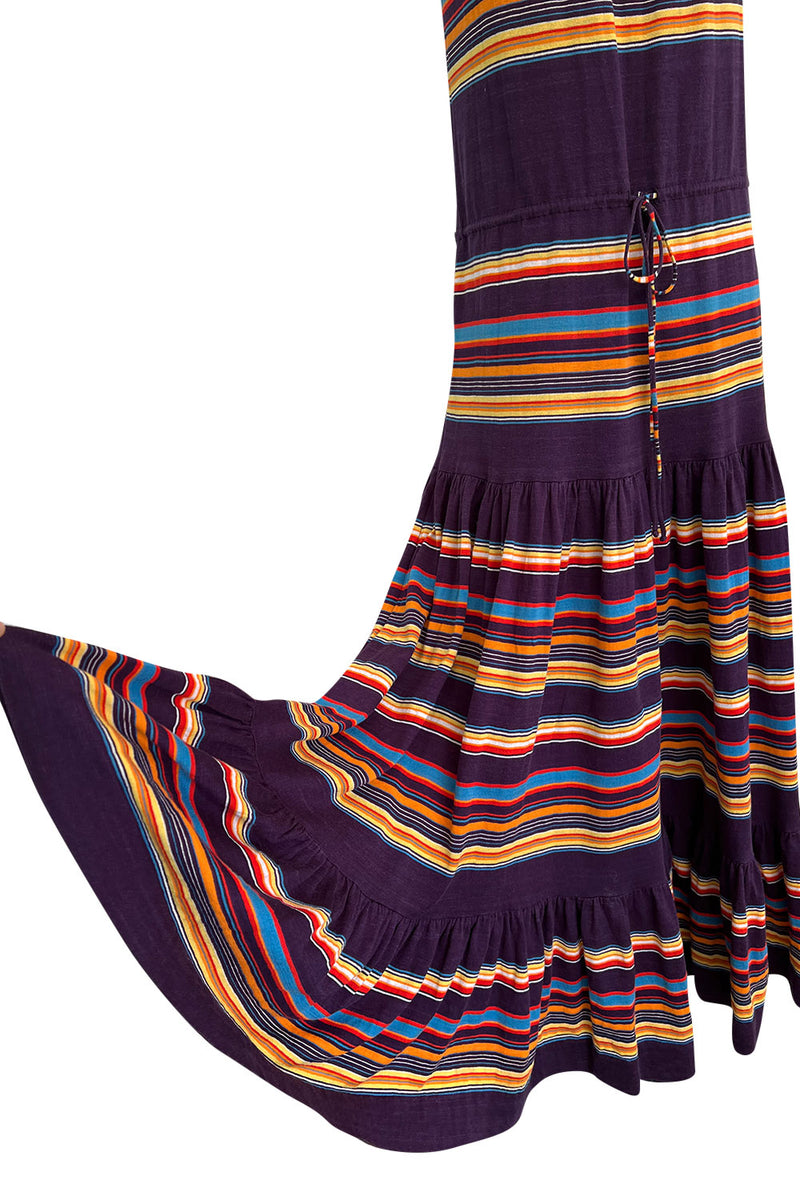 Spring 1977 Christian Dior by Marc Bohan Purple & Multi Coloured Stripe Cotton Jersey Dress
