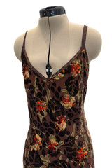 Beautiful Fall 2005 John Galliano Bias Cut Soft Brown Cut Devore Velvet & Chiffon Floral Print Dress