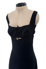 Dreamy 1990s Gianni Versace Couture Black Sculpted & Sleek Minimalist Dress w Front Cut Outs