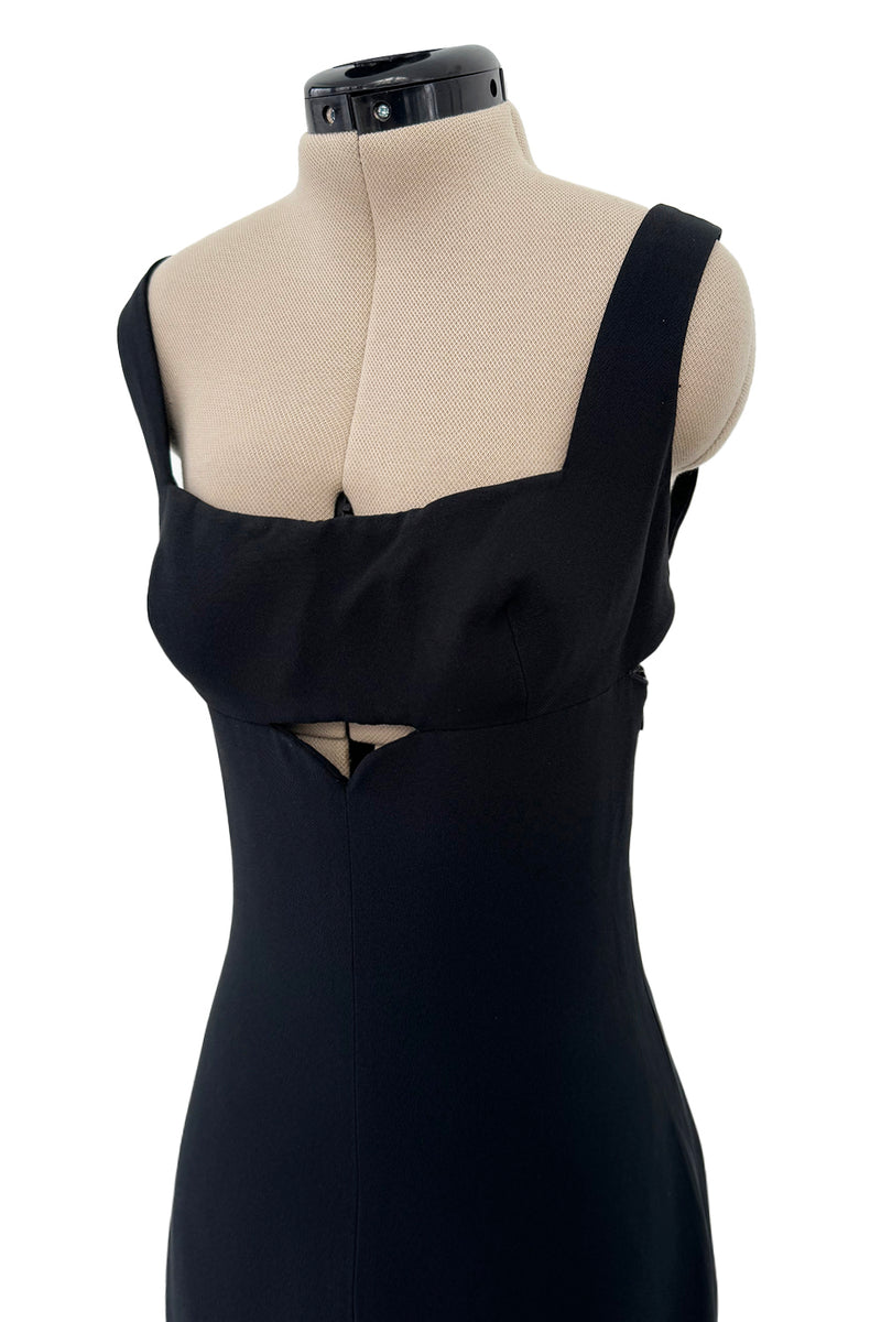 Dreamy 1990s Gianni Versace Couture Black Sculpted & Sleek Minimalist Dress w Front Cut Outs