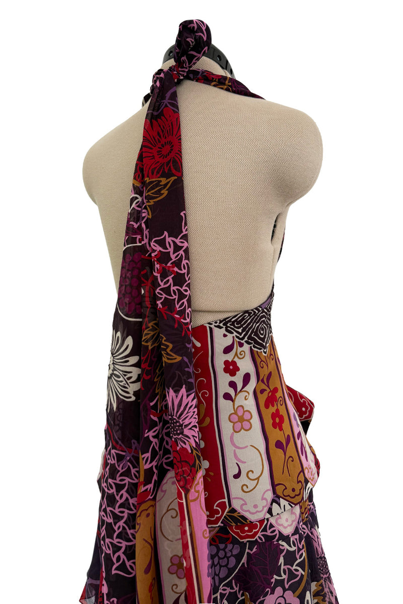 Prettiest Fall 2006 Original Mr. Valentino Purple Print Ruffled Skirt & Plunging Halter Top Dress Set