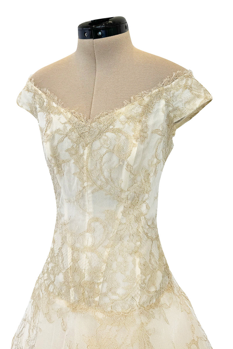 Dreamist Spring 2012 Alexander McQueen by Sarah Burton Soft Gold Lace on Ivory Net Wedding Dress