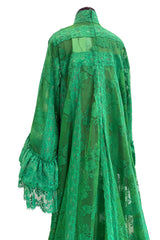 Remarkable Resort 2019 Gucci by Alessandro Michele Runway Look 9 Green Lace & Net Ruffle Dress w Train