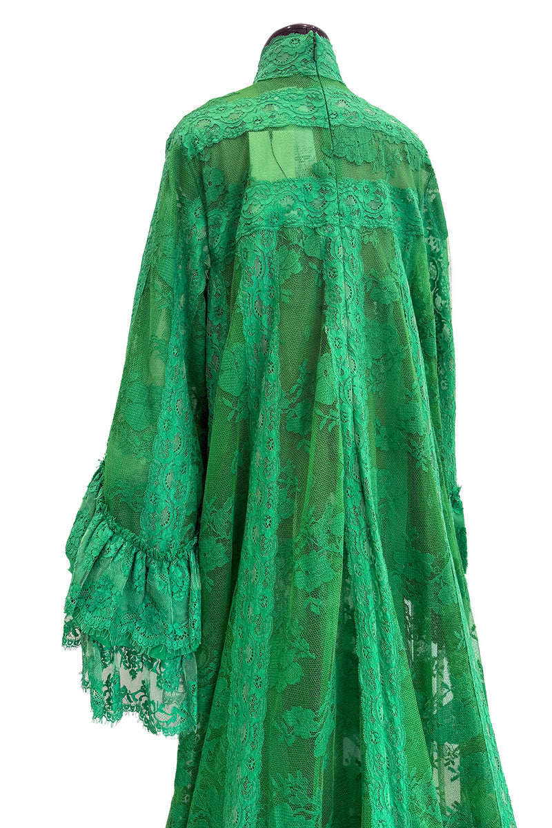 Remarkable Resort 2019 Gucci by Alessandro Michele Runway Look 9 Green Lace & Net Ruffle Dress w Train