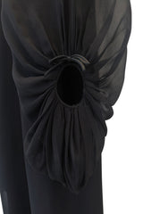 Exquisite 1978 Pierre Cardin Haute Couture Black Silk Chiffon Dress w Huge Balloon Sleeves
