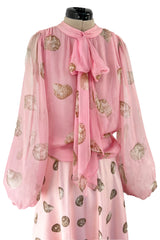 Gorgeous Spring 1974 Valentino Ad Campaign Shell Print Pink Silk Chiffon Top & Silk Twill Skirt Set