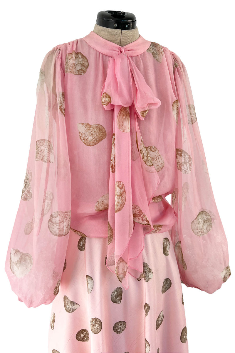 Gorgeous Spring 1974 Valentino Ad Campaign Shell Print Pink Silk Chiffon Top & Silk Twill Skirt Set