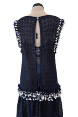 Phenomenal Fall 2010 Chanel by Karl Lagerfeld Deep Blue & Silver Metallic Knit Dress w Glass Pearl Detailing