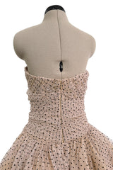 Prettiest Fall 2024 Atelier Prabal Gurung Look 7 Black Dotted Pale Nude Pinkish Net Strapless Dress w Full Skirts
