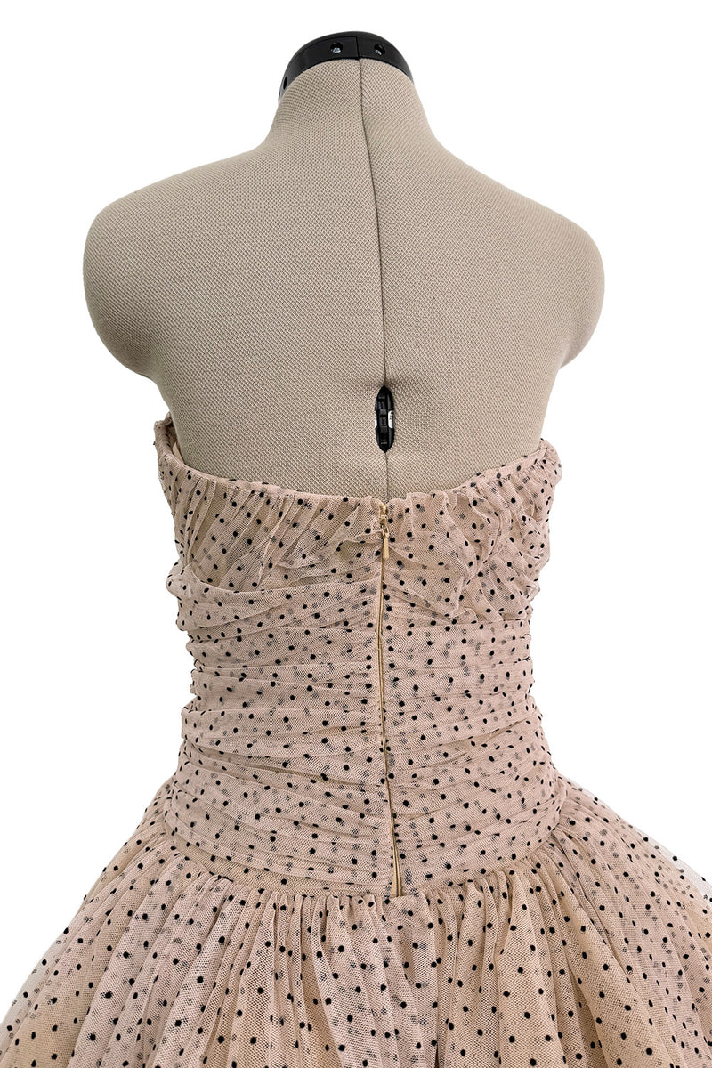 Prettiest Fall 2024 Atelier Prabal Gurung Look 7 Black Dotted Pale Nude Pinkish Net Strapless Dress w Full Skirts