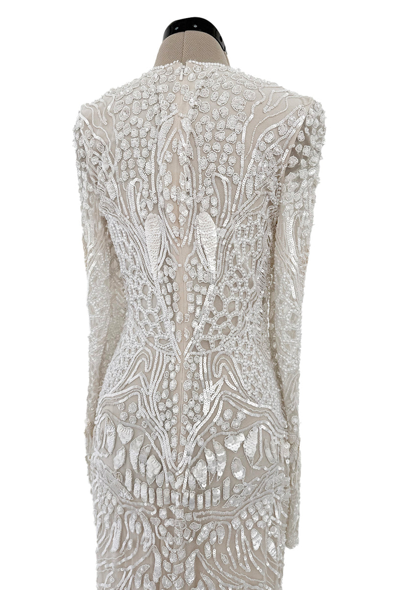 Beautiful Spring 2022 Naeem Khan Bridal Collection 'Salinas' Ivory Net Dress w Sequin Pattern & Trained Skirt