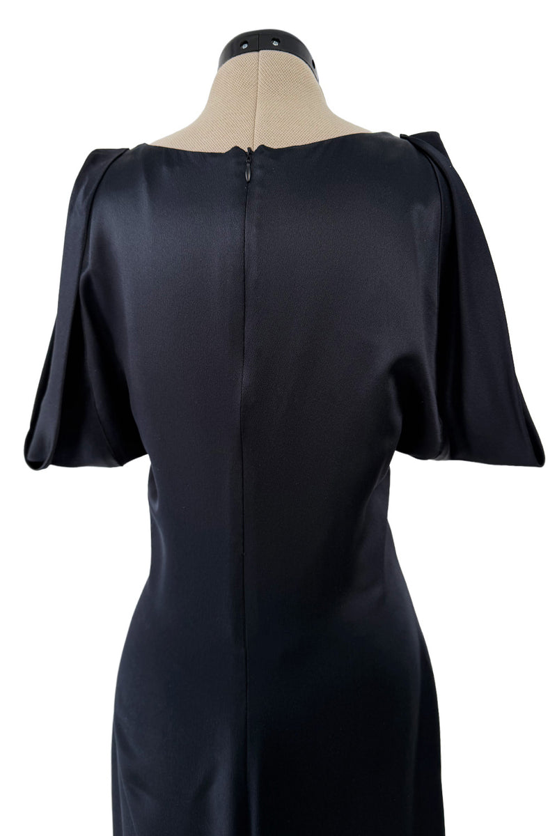 Fabulous 2010 Alexander McQueen Bias Cut Liquid Black Silk Dress w Amazing Wide Loop Sleeves
