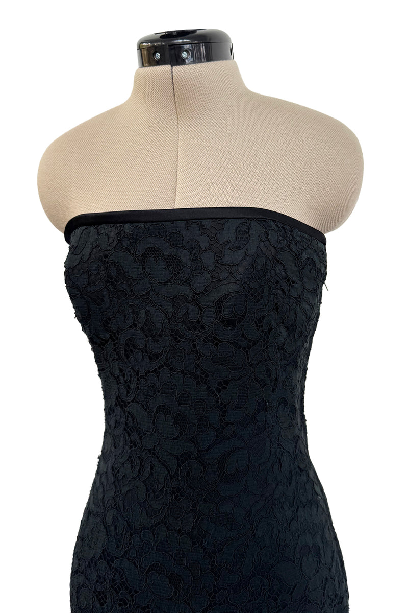 Spring 1987 Yves Saint Laurent Haute Couture Strapless Black Handmade Lace Dress