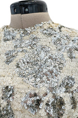 Exceptional 1960s Nina Ricci by Gérard Pipart Haute Couture Silver & White Densely Sequin Dress