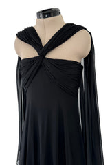 Gorgeous Spring 1989 Bill Blass Runway Black Silk Halter Chiffon w Trailing Shoulder Panels