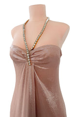 Outstanding Fall 2000 Thierry Mugler Dusty Pink Metallic Dress w Rhinestone & Metal Collar
