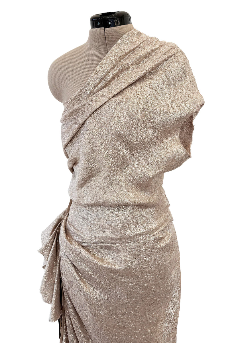 Spectacular Spring 2011 Lanvin by Alber Elbaz Pale Metallic Gold Silver Lame One Shoulder Dress