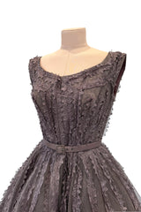 Exceptional 1950s Jacques Heim Golden Era Haute Couture Ultra Rare Purple-Gray Net & Handmade Lace Dress