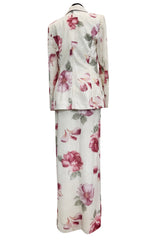 Spring 2001 Balmain by Oscar de la Renta Silk Floral Jacket, Skirt & Bandeau Dress Set Covered in Iridescent Sequins