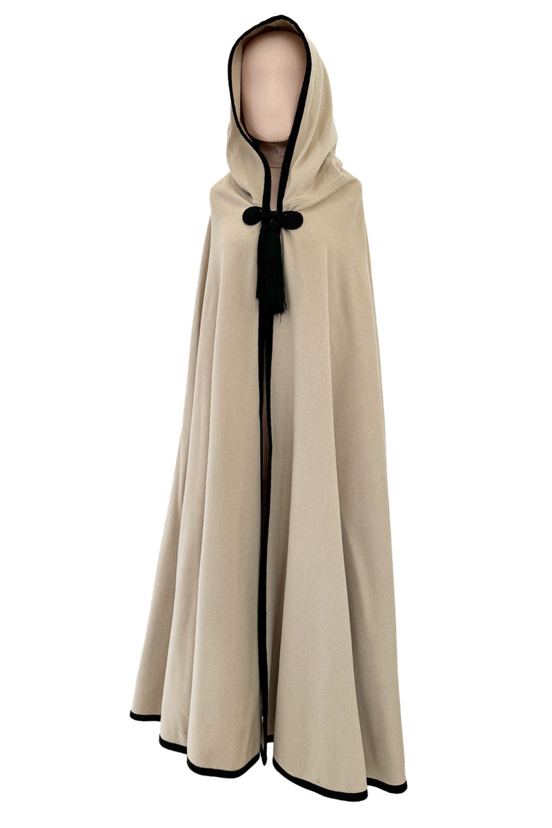 Well Documented Fall 1976 Yves Saint Laurent Hooded Cape w Braided Edges & Tassel Details