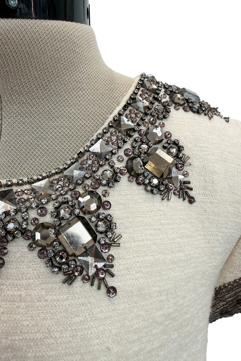 Superb Fall 2007 Oscar de la Renta Runway Look 38 Sequin & Bead on Ivory Boucle Wool Runway Dress