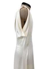Minimalist 2011 Alexander McQueen Bias Cut Liquid Silk Satin Ivory Dress w Amazing Sleeves