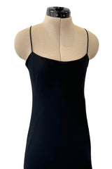 Exceptional 1970s George Stavropoulos Perfectly Minimalist Bias Cut Black Silk Chiffon Dress