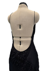 Outstanding 2000s Richard Tyler Black Silk Dress w Gathered Inserts & Scooped Open Back