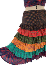 Prettiest Spring 1971 Yves Saint Laurent Documented Dotted Ruffle Skirt & Tie Halter Top Set
