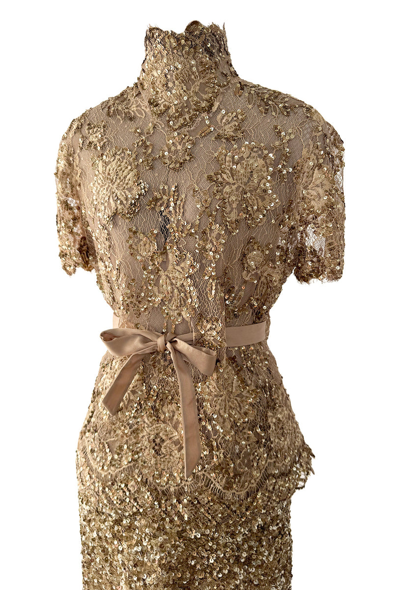 Outstanding 2010s Valentino by the Original Mr. Valentino Two Piece Metallic Gold Sequin Covered Set