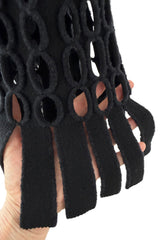 Important & Rare Fall 1993 Azzadine Alaia Black Ribed Knit Laser Cut Out & Fringe Dress