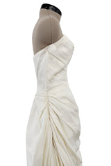 Prettiest 1950s Fred Perlberg Strapless Ivory Dress w Gathered Back Skirting & Net Cotton Muslin Underskirts