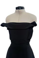 Minimalist 2010s Fendi by Karl Lagerfeld Black Strapless Long Silk Dress w Peplum Top