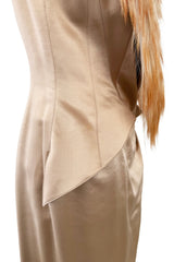 Exceptionally Rare Fall 2001 Thierry Mugler Runway Golden Taupe Silk Dress w Horsehair Collar