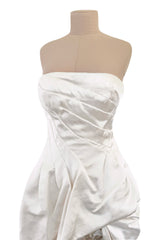 2010-2011 Alexander McQueen Strapless Ivory Silk Dress w Hand Embroidered Flowers & Train