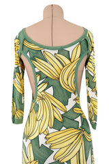 Iconic Spring 2004 Chloe by Phoebe Philo Runway Look 18 Banana Print Dress Side Cuts Outs