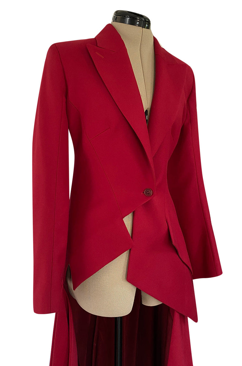 Important Fall 1999 Alexander McQueen 'The Overlook' Immaculately Tailored Deep Red Fantail Coat